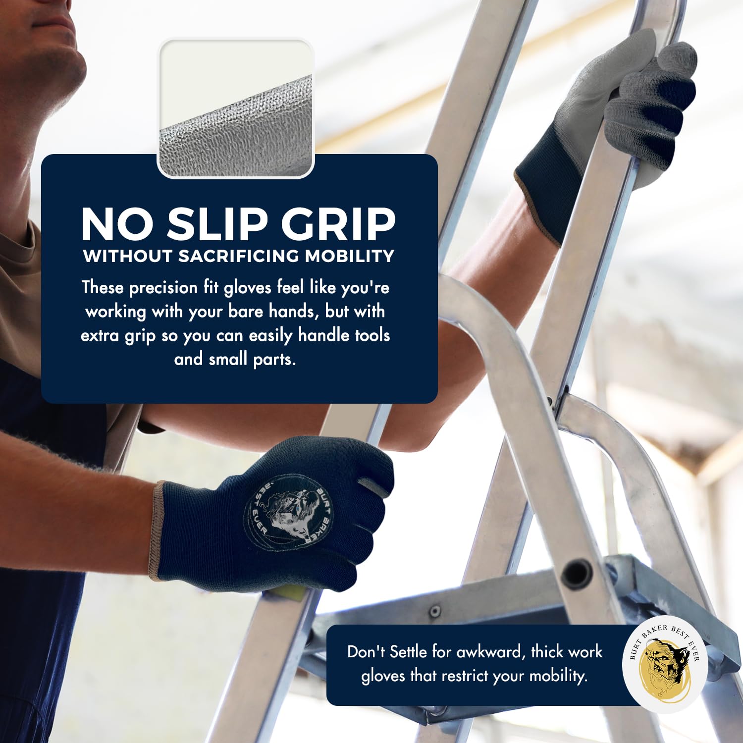BURT BAKER BEST EVER No-Slip Grip Boost Lightweight Work Gloves (PRECISION FIT) Heavy Duty Dipped Slip Resistant Men & Womens