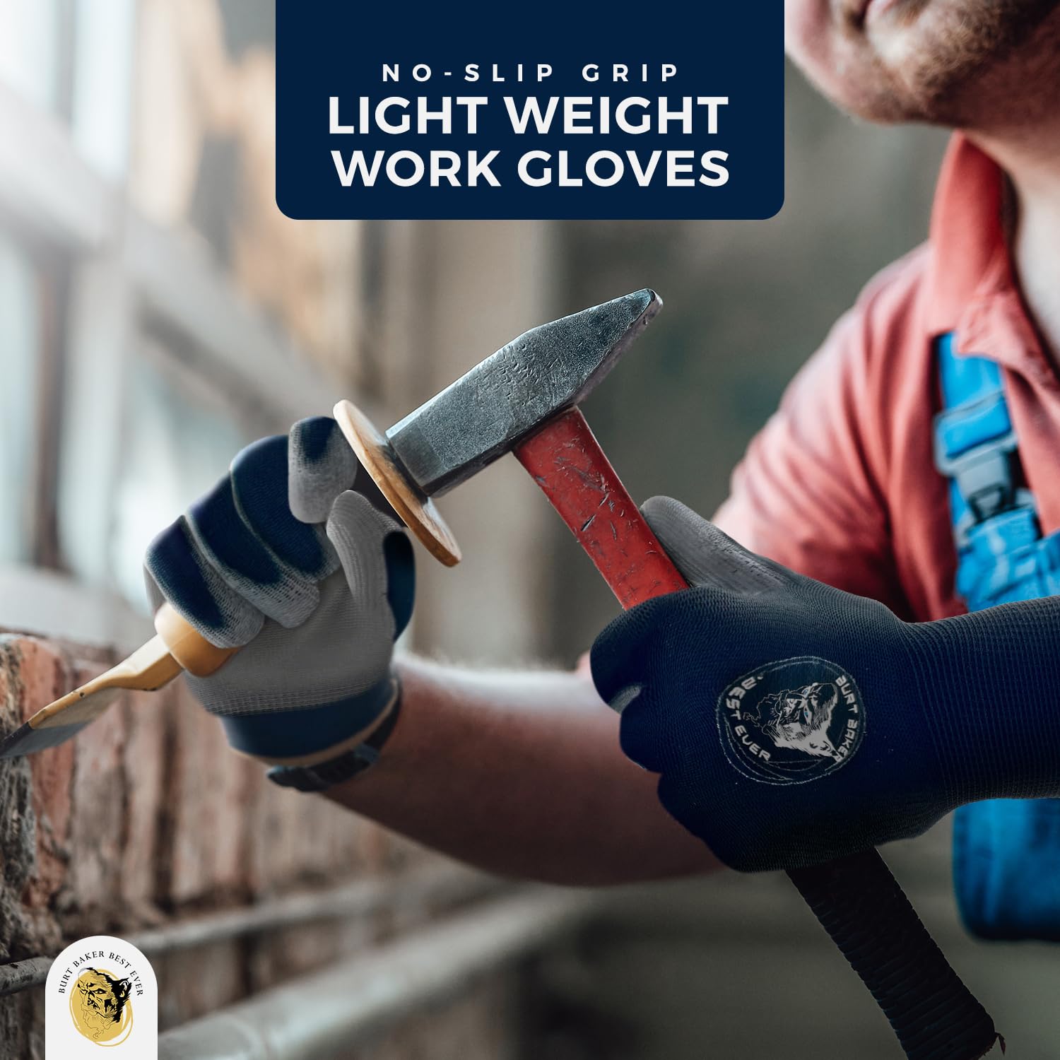 BURT BAKER BEST EVER No-Slip Grip Boost Lightweight Work Gloves (PRECISION FIT) Heavy Duty Dipped Slip Resistant Men & Womens