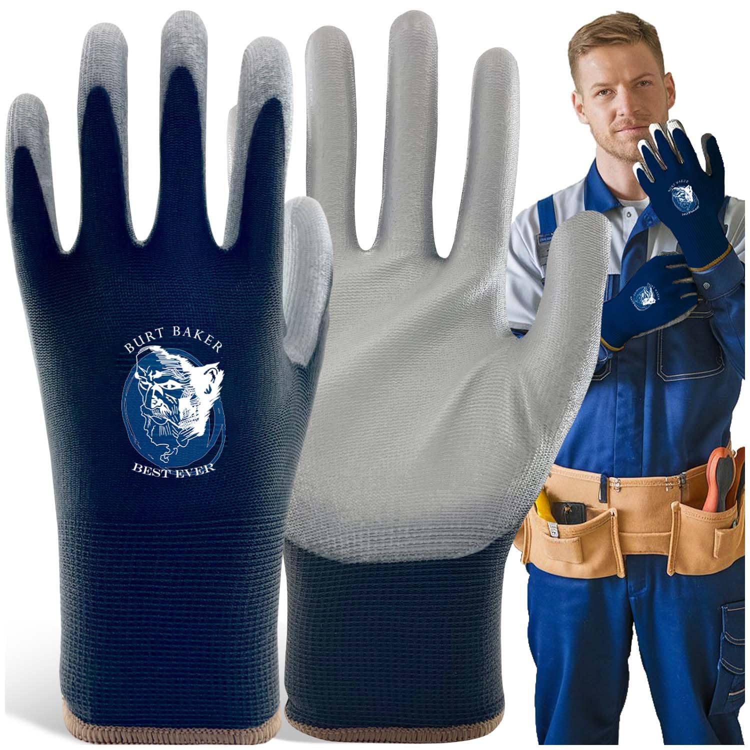 BURT BAKER BEST EVER No-Slip Grip Boost Lightweight Work Gloves (PRECISION FIT) Heavy Duty Dipped Slip Resistant Men & Womens