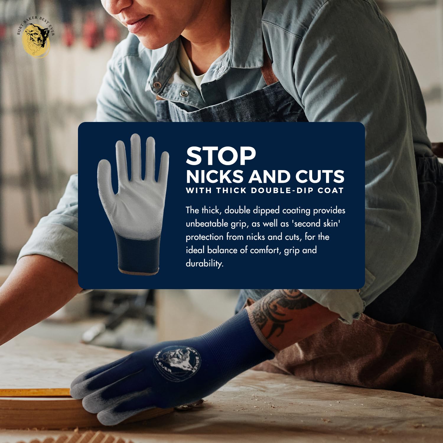 BURT BAKER BEST EVER No-Slip Grip Boost Lightweight Work Gloves (PRECISION FIT) Heavy Duty Dipped Slip Resistant Men & Womens